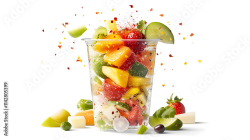 Fresh Mexican fruit salad in cup with vibrant colors and textures