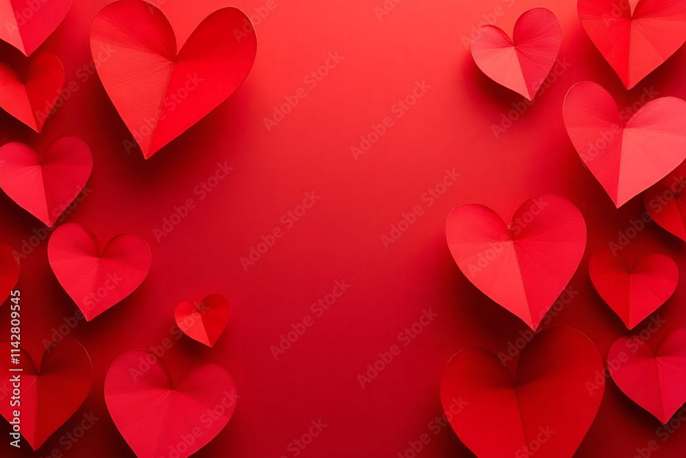 Festive valentine's day greeting card with layered paper hearts in vibrant red shades, evoking love and romance Festive valentine's day greeting card with layered paper hearts in vibrant red shades, evoking love and romance