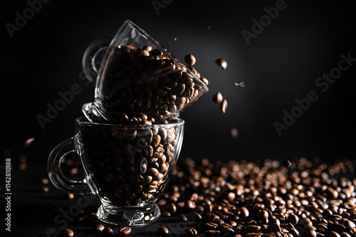 cup of coffee, coffee , beans , coffee beans , dark , moody , blackdrop , 