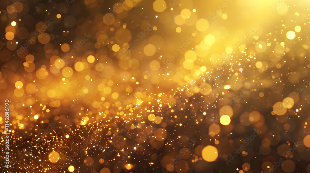 New Year, Dark background, gold particles, glitter on blurred background with a bokeh effect	