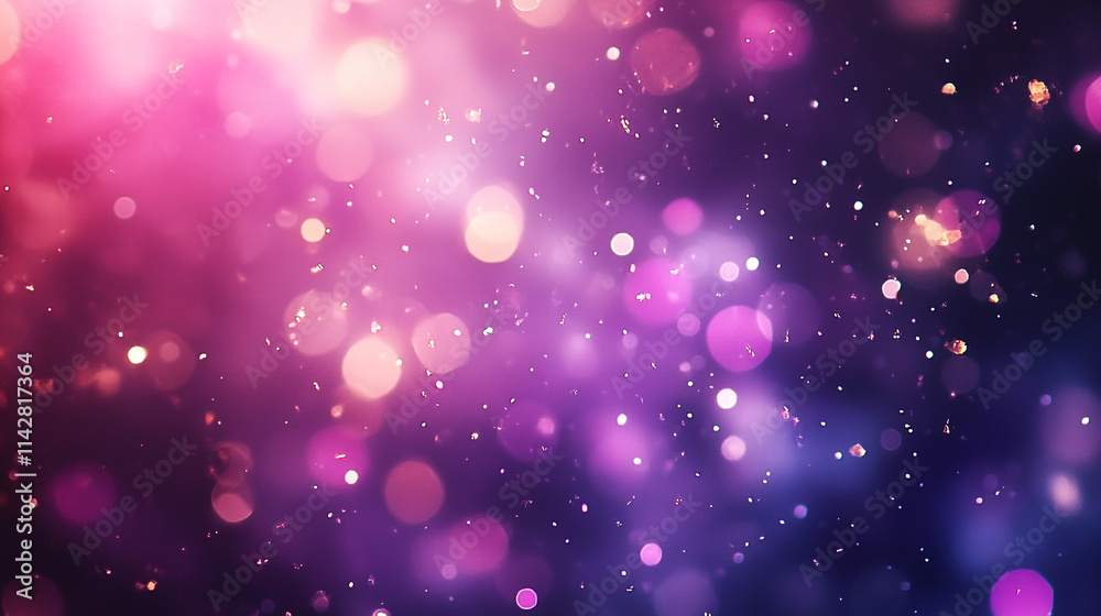 Obraz premium Colorful background with vibrant bokeh lights and glowing glitters, A mesmerizing and light effect bokeh effect showcases a blurred background, light particles creating a sparkling glitter background.