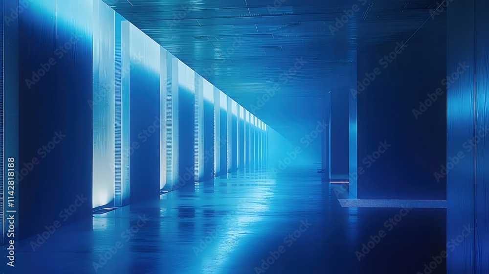 Blue illuminated futuristic corridor. Blue illuminated futuristic corridor.