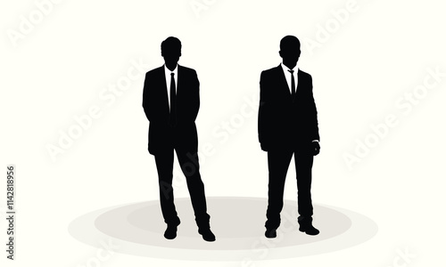 Businessman Character Model Vector of men and a woman, standing business people, Office man and woman, black and white background, logo, icon. businessmen Front side, back view animated character.