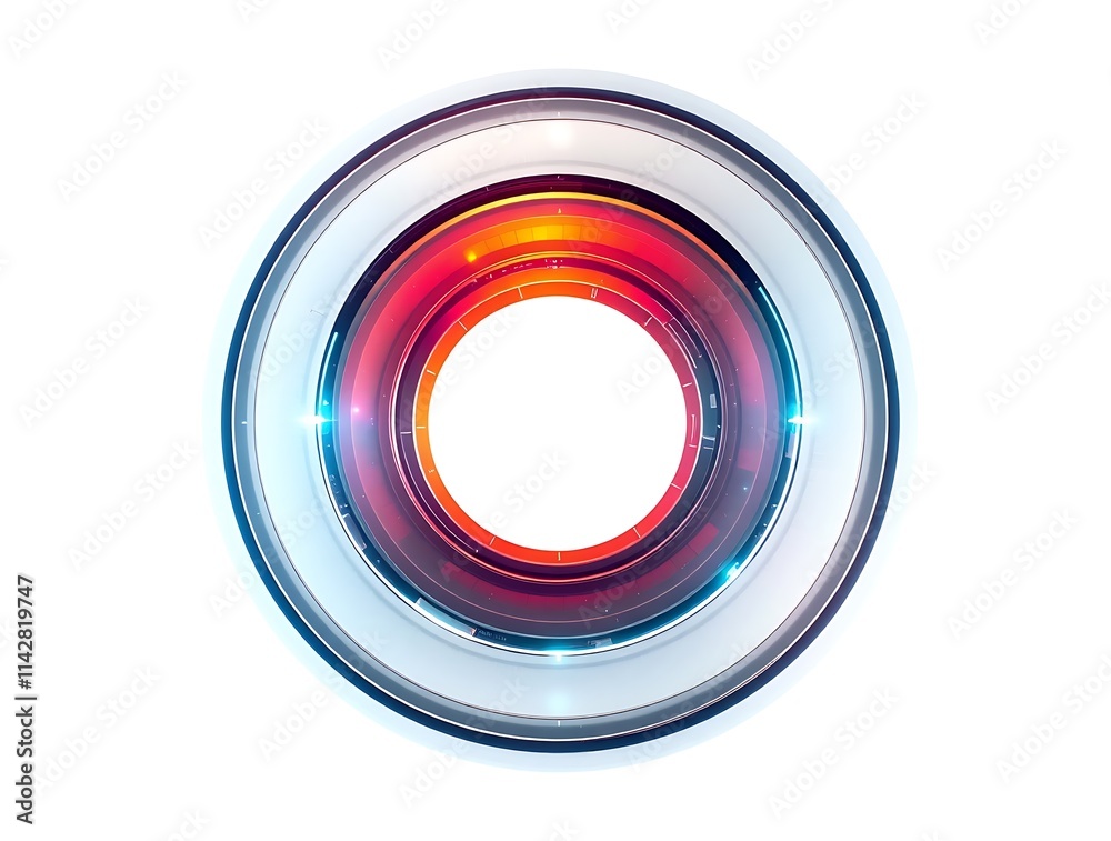 Circular Abstract Design: Red, White, and Chrome Rings Circular Abstract Design: Red, White, and Chrome Rings