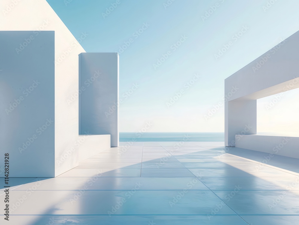 Minimalist white architecture overlooking ocean. Minimalist white architecture overlooking ocean.