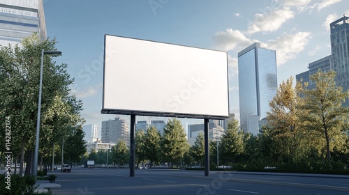 Wallpaper Mural A large, empty billboard stands prominently in a bustling urban setting surrounded by tall buildings and greenery. Torontodigital.ca