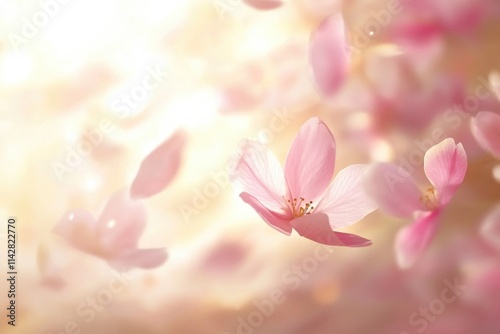 A bouquet of pink flowers suspended in mid-air