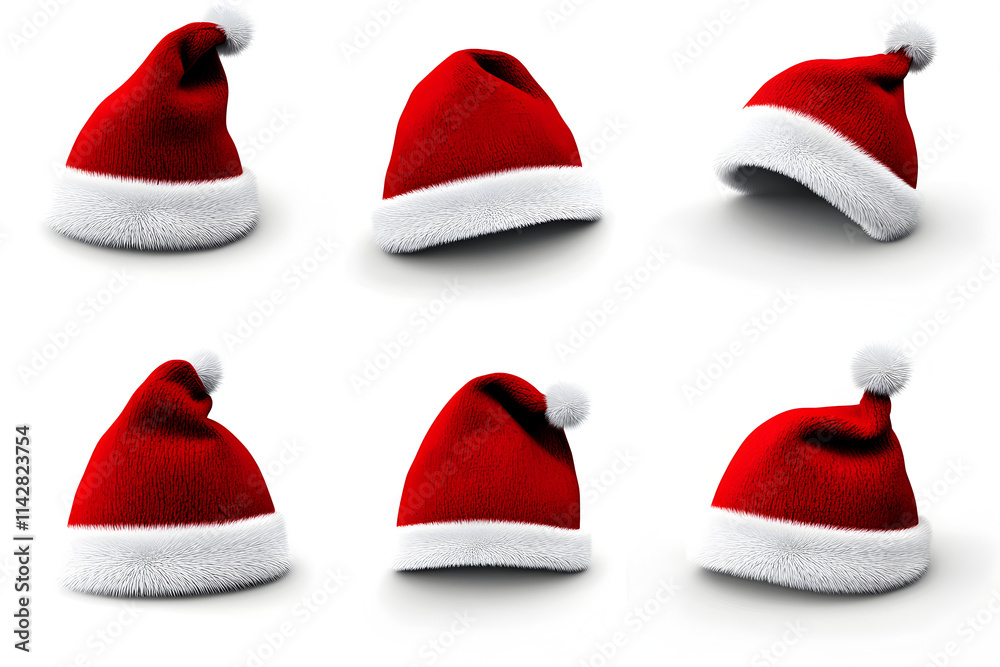 Different views of red Santa Claus hat isolated on white background 3D rendering,
Different views of red Santa Claus hat isolated on white background 3D rendering,