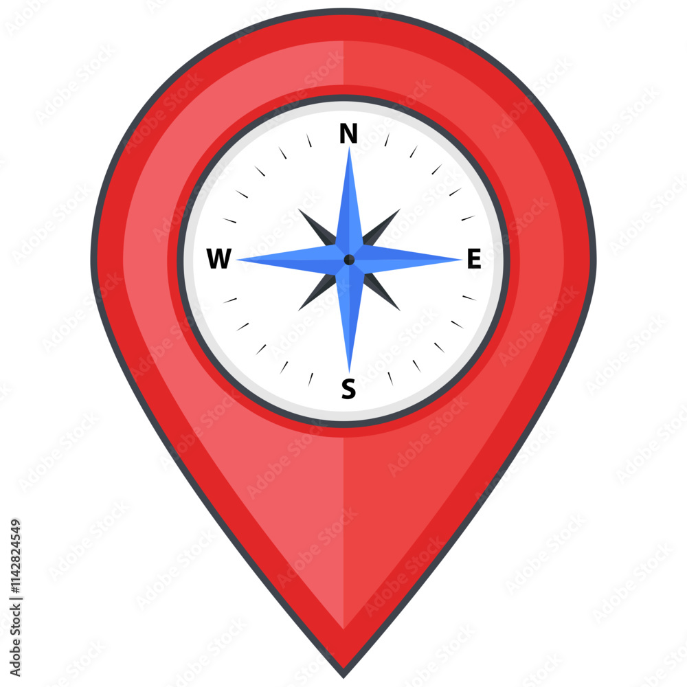 Navigation and Travel Icon, Compass in Map Pin Navigation and Travel Icon, Compass in Map Pin