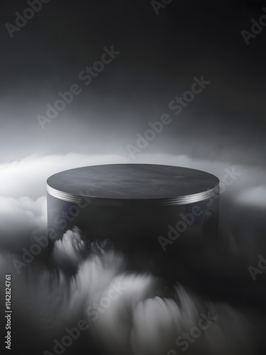 Crystal Black Podium with Smoky Background