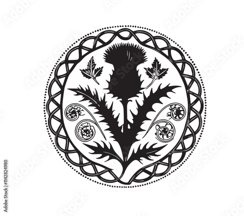 Scottish thistle vector line art in Celtic style flower 