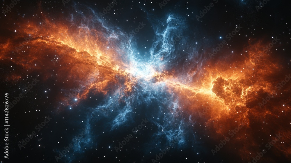 Fototapeta premium Stunning cosmic nebula with fiery orange and cool blue hues in deep space
