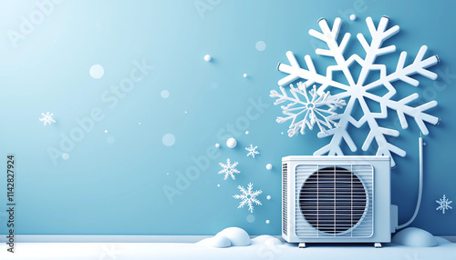 Winter AC Scene
Air Conditioning Unit in Winter Setting with Decorative Snowflakes on Blue Wall