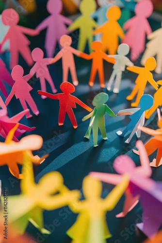 Group of paper people standing in a circular formation photo