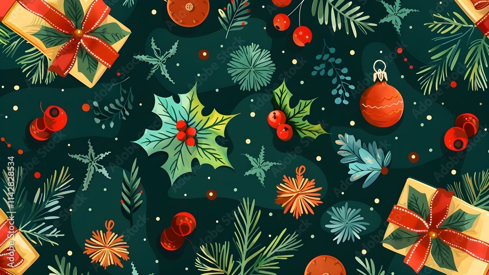 Fototapeta premium christmas background with christmas tree seamless