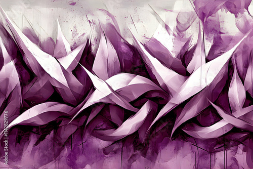 Abstract Purple Hues,  Intricate,  Angular Forms Intertwine Dynamically in a Textured, Painterly Style. photo