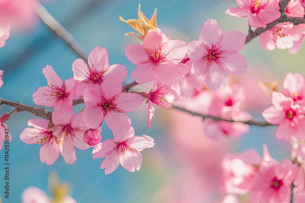 Obraz premium Cherry blossom branch. Spring. Background, wallpaper, banner, poster