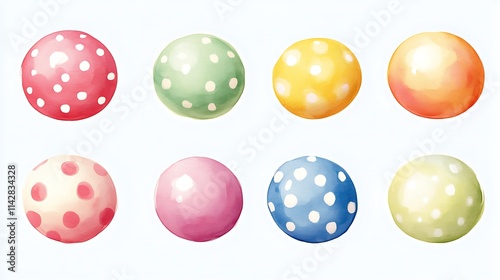 Eight Pastel Polka Dotted Easter Eggs Arranged in Two Rows