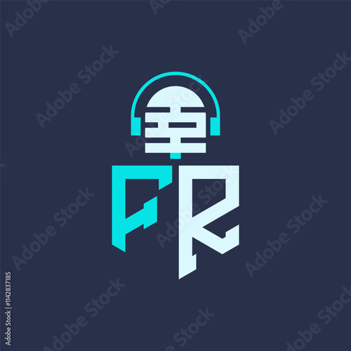 FR Microphone Logo Design for Audio, Music, and Podcast Branding - Letter FR Logo Professional Vector Illustration for Creative Industries