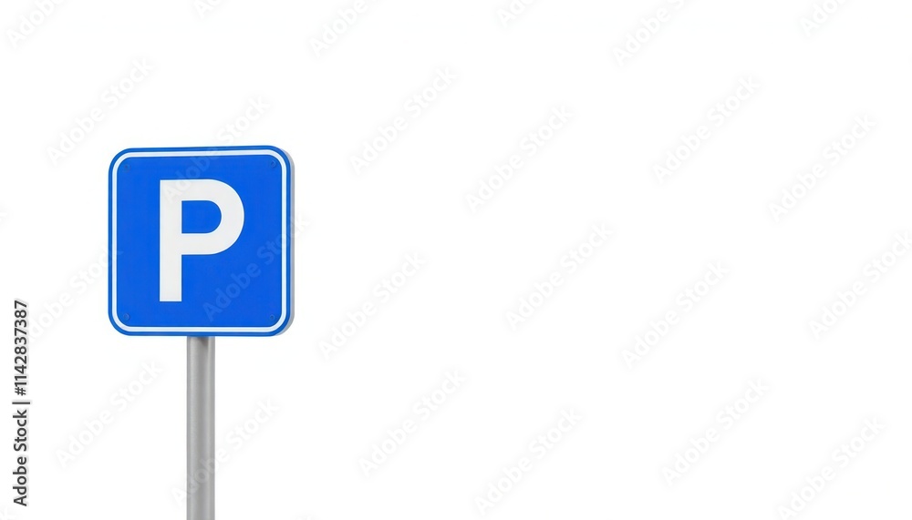 Isolated blue parking sign with white letter P. Road sign indicates parking zone. Graphic design suitable for urban areas. Transportation symbol. Part of traffic regulations. Simple sign for drivers. Isolated blue parking sign with white letter P. Road sign indicates parking zone. Graphic design suitable for urban areas. Transportation symbol. Part of traffic regulations. Simple sign for drivers.