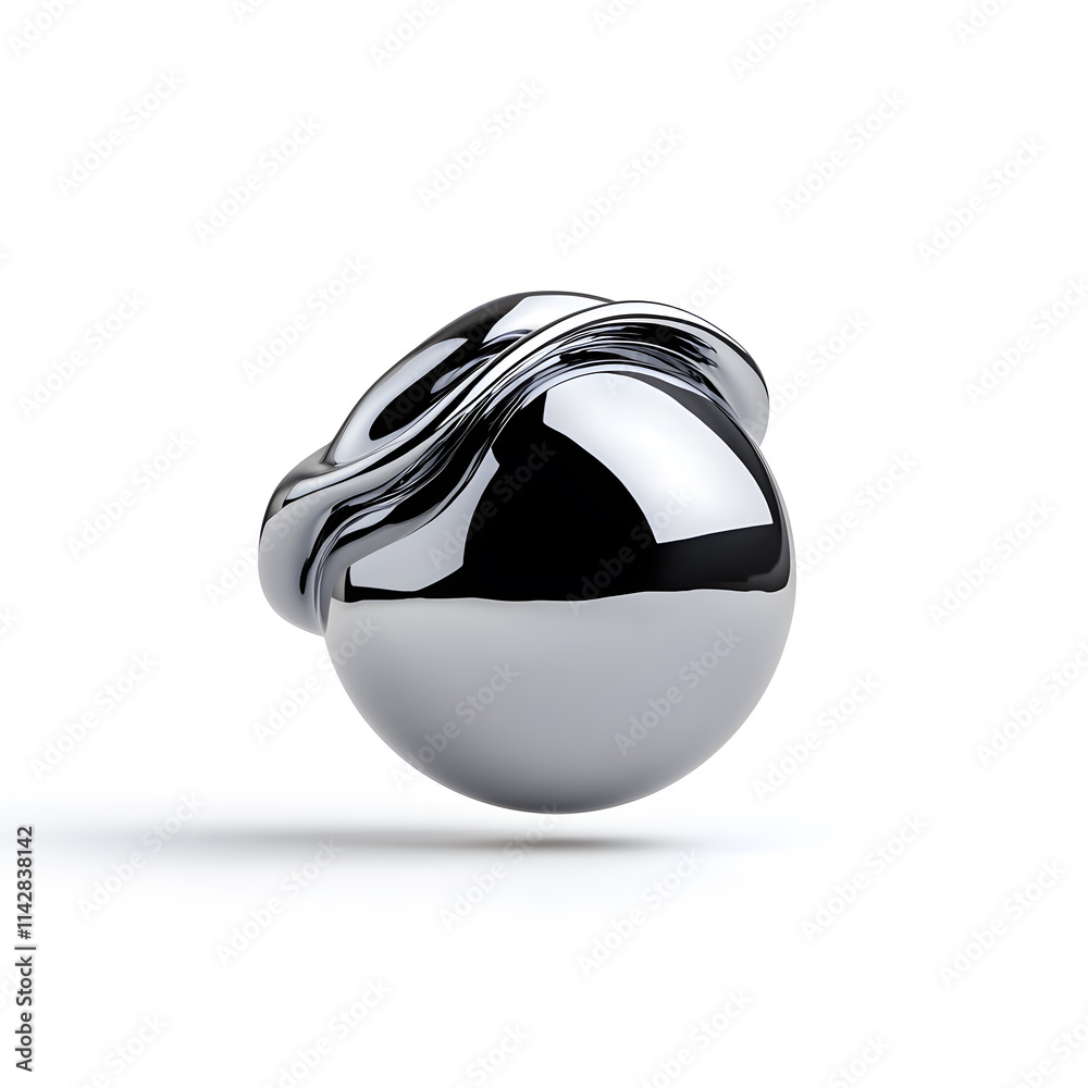 3d Abstract chrome metal glossy form sphere shape with organic dynamic lines and angles isolated on white background 3d Abstract chrome metal glossy form sphere shape with organic dynamic lines and angles isolated on white background