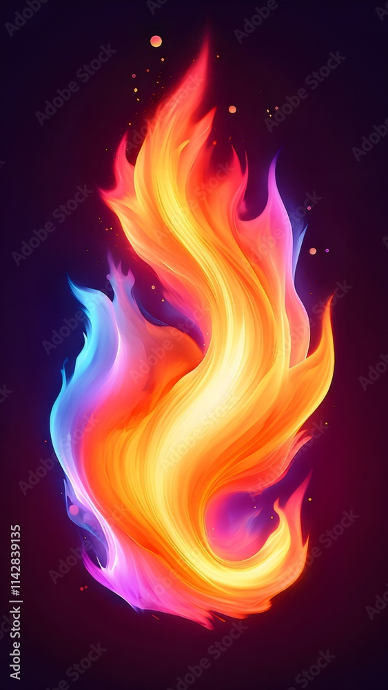 Vibrant, swirling flame with blue, orange, and purple hues against a dark background. Vibrant, swirling flame with blue, orange, and purple hues against a dark background.