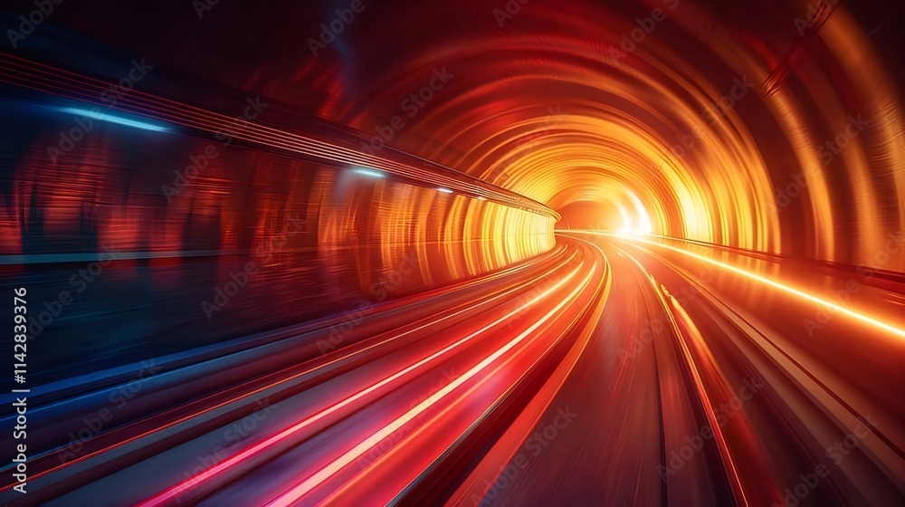 Speed, light trails inside a vibrant tunnel. Speed, light trails inside a vibrant tunnel.
