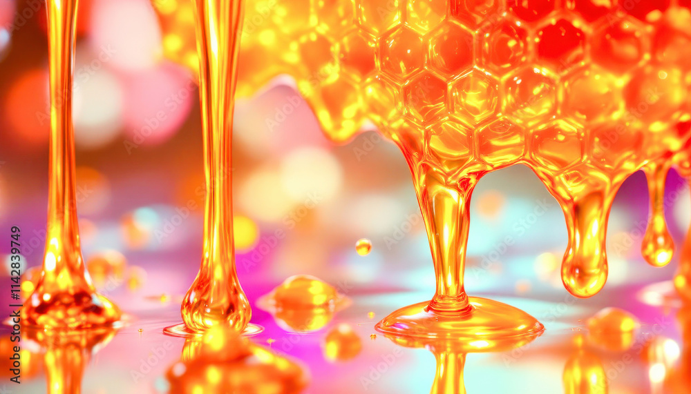 Golden honey dripping from a honeycomb, capturing the sweet essence of nature and evoking a warm, inviting atmosphere. Golden honey dripping from a honeycomb, capturing the sweet essence of nature and evoking a warm, inviting atmosphere.