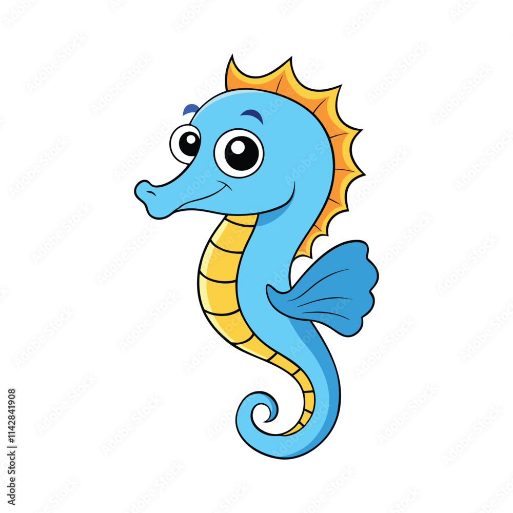 Fototapeta premium A Cute Cartoon Blue Seahorse