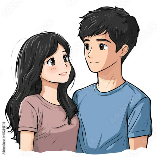 Cute Couple with Anime-Inspired Style – Colorful Vector Illustration for Creative Projects  
