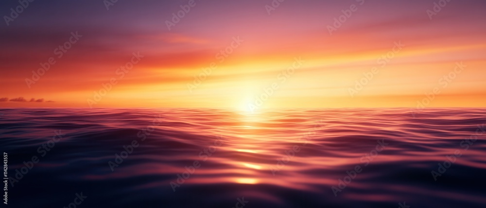 A serene sunset over calm ocean waters, creating a beautiful blend of colors in the sky and reflections on the surface. A serene sunset over calm ocean waters, creating a beautiful blend of colors in the sky and reflections on the surface.