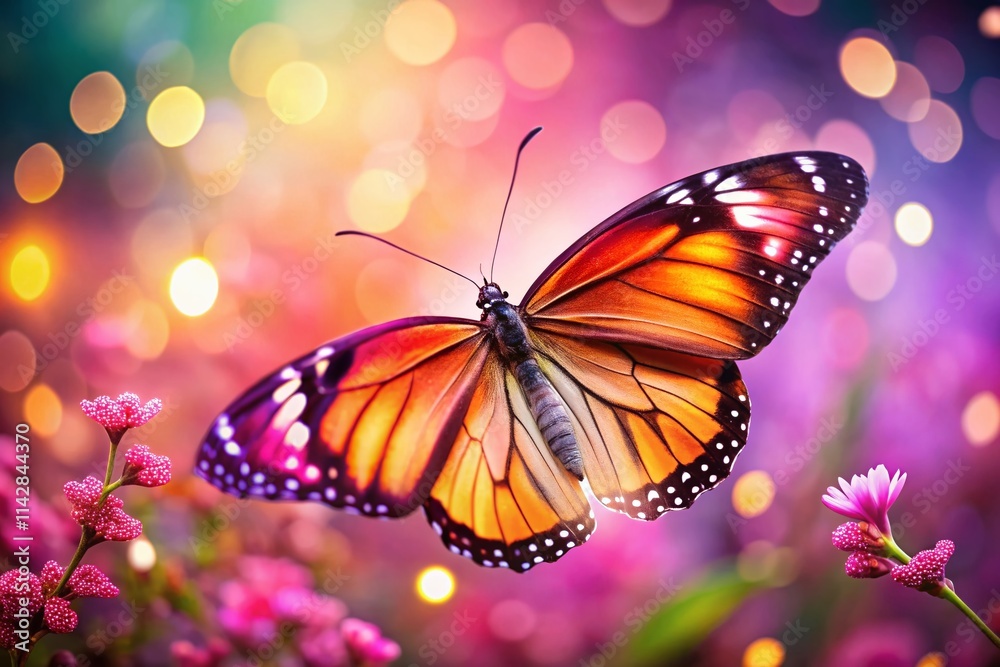 Naklejka premium Pink Butterfly Bokeh Background, Dreamy Butterfly Photo, Soft Focus Butterfly Image, Pink Floral Butterfly Wallpaper, Beautiful Butterfly Photography
