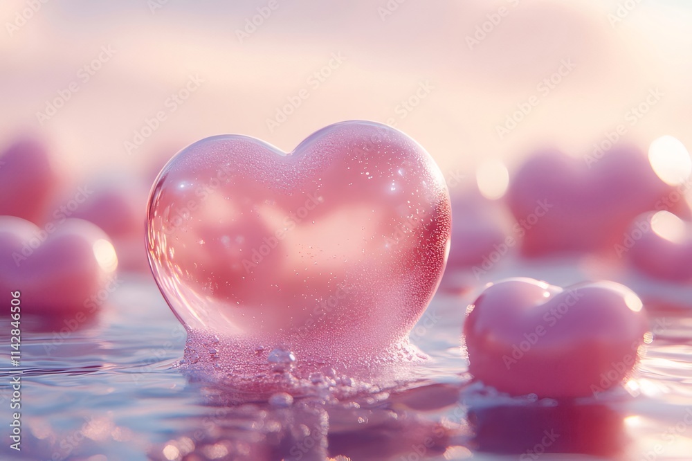 Glass heart floating on water with other hearts. Glass heart floating on water with other hearts.