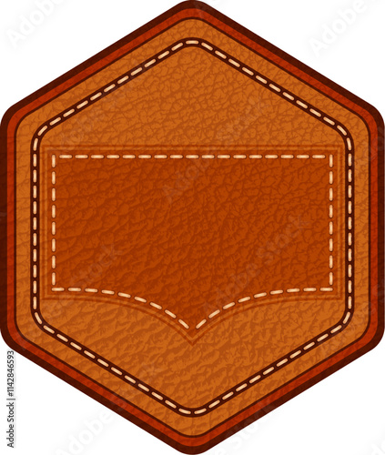 Leather label with grungy texture and seam. Brown lag element or sign, isolated for cloth design