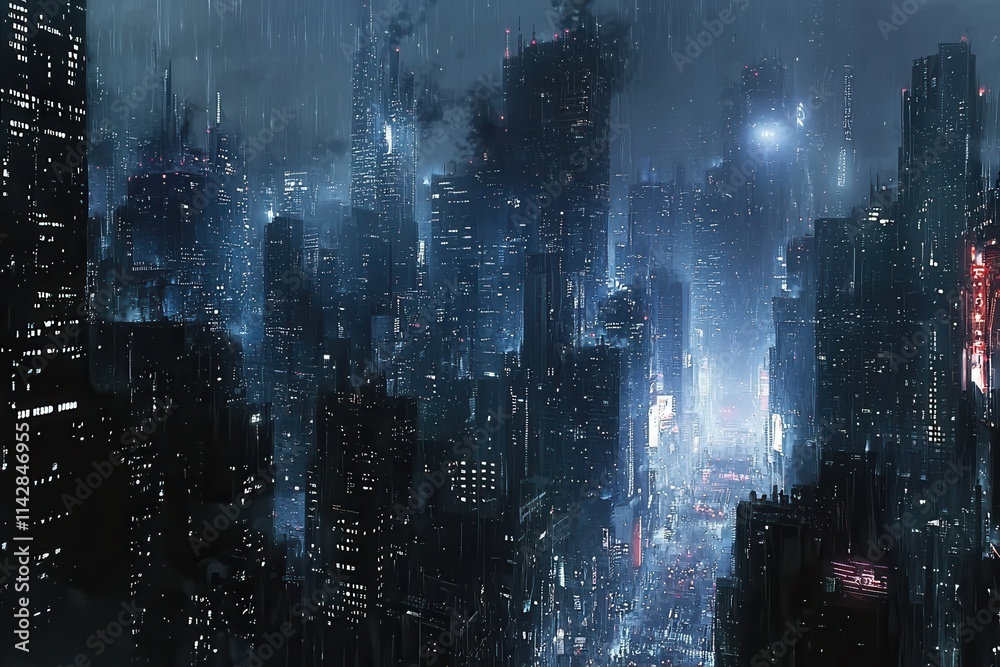 Obraz premium Futuristic backpack with New York City skyline in cyberpunk style