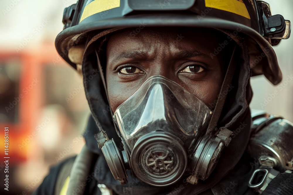 Generative AI Representation of a Firefighter Wearing a Protective Gas Mask During a Rescue Operation Generative AI Representation of a Firefighter Wearing a Protective Gas Mask During a Rescue Operation