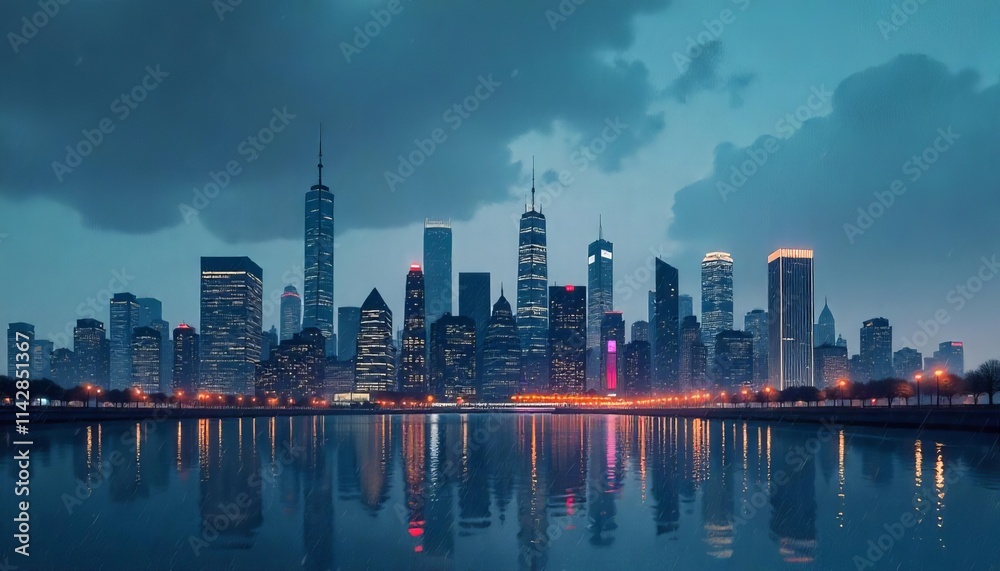 Fototapeta premium A city skyline made only of raindrops illustration concept (