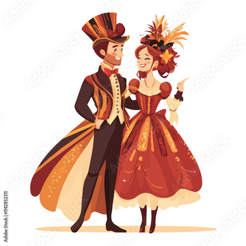 Vibrant Couple in Carnival Style – Festive Fashion Illustration
 photo