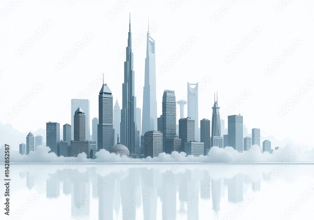 Fototapeta premium futuristic cityscape looms large pristine white backdrop striking visual