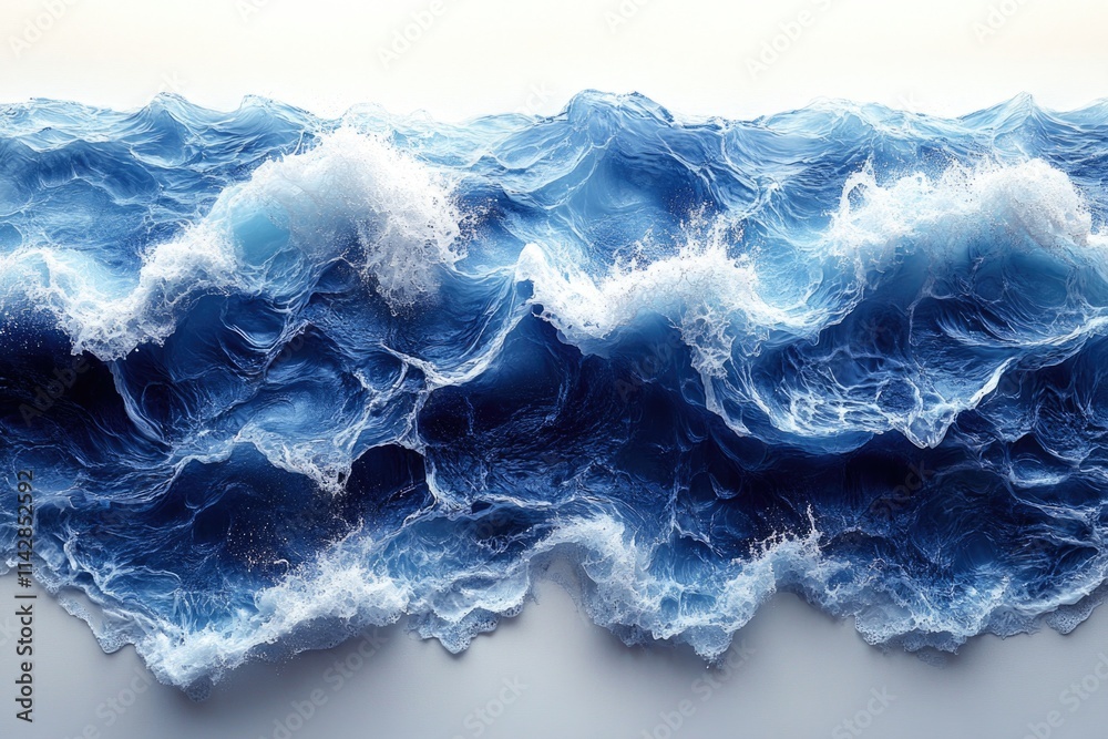 A massive ocean wave crashes into the water, with sea foam and spray created by its movement A massive ocean wave crashes into the water, with sea foam and spray created by its movement
