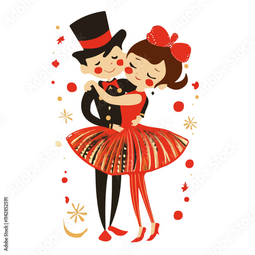 Vibrant Couple in Carnival Style – Festive Fashion Illustration
 photo