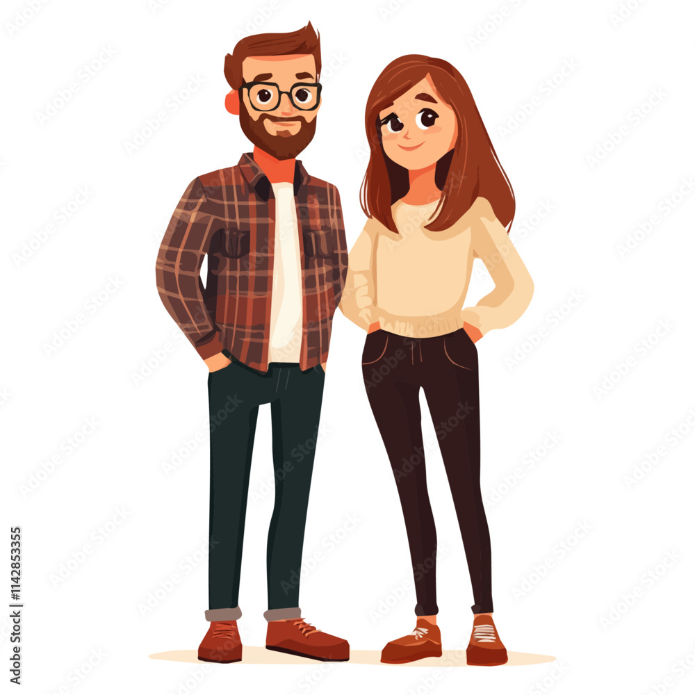 Fototapeta premium Casual Couple in Relaxed Style – Effortless Fashion Illustration