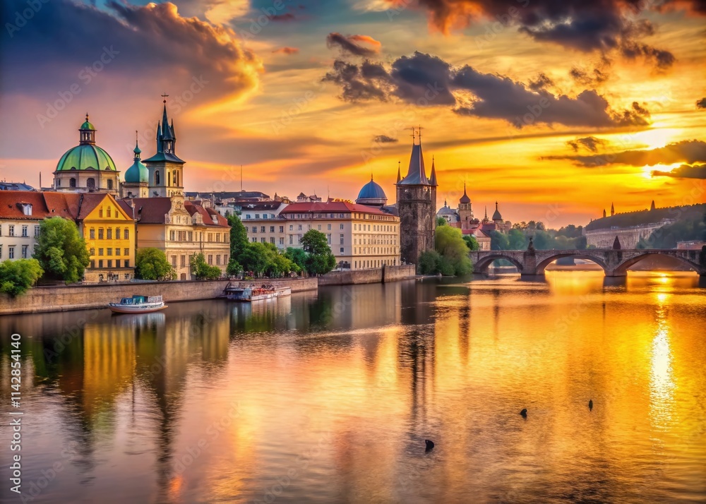 Prague Sunset Panorama Vltava River: Golden Hour Photography Prague Sunset Panorama Vltava River: Golden Hour Photography