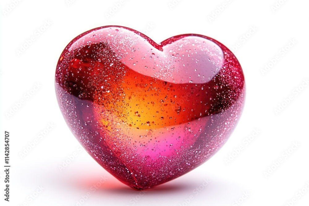 A clear heart shaped glass object placed on a white surface, ideal for decorative purposes or as a prop in photography and videography