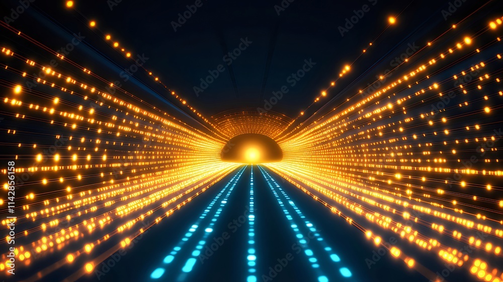 Abstract glowing tunnel with light trails and particles. Abstract glowing tunnel with light trails and particles.