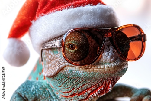 A reptile dressed in festive attire, perfect for holiday-themed designs or quirky illustrations photo