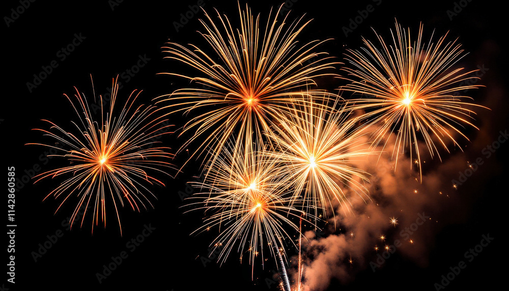 Golden fireworks bursting against a midnight black sky, creating a stunning display of light and color, perfect for celebrating festive occasions and special events. Golden fireworks bursting against a midnight black sky, creating a stunning display of light and color, perfect for celebrating festive occasions and special events.