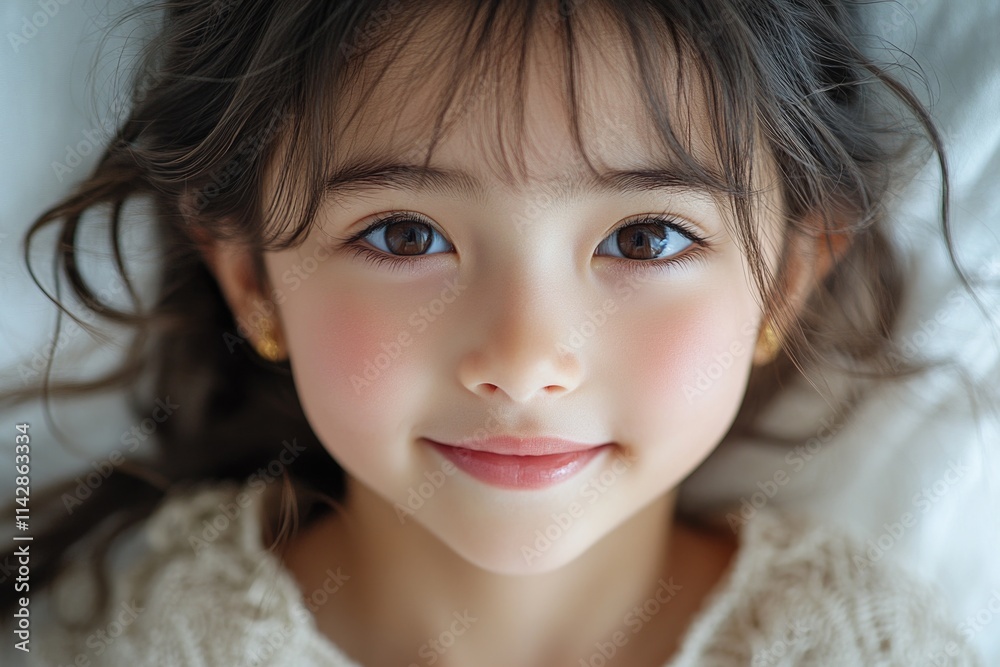 A young child with expressive and wide eyes, shot in a close-up format A young child with expressive and wide eyes, shot in a close-up format