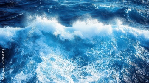 dynamic background showcasing high, crashing blue sea waves, capturing the raw energy and beauty of ocean nature in a vivid and dramatic presentation
