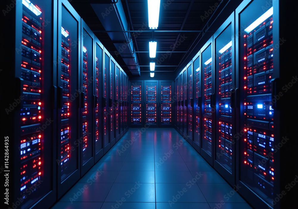 dark rooms neon lights powered software servers racks providing full services modern data storage facility always dark rooms neon lights powered software servers racks providing full services modern data storage facility always